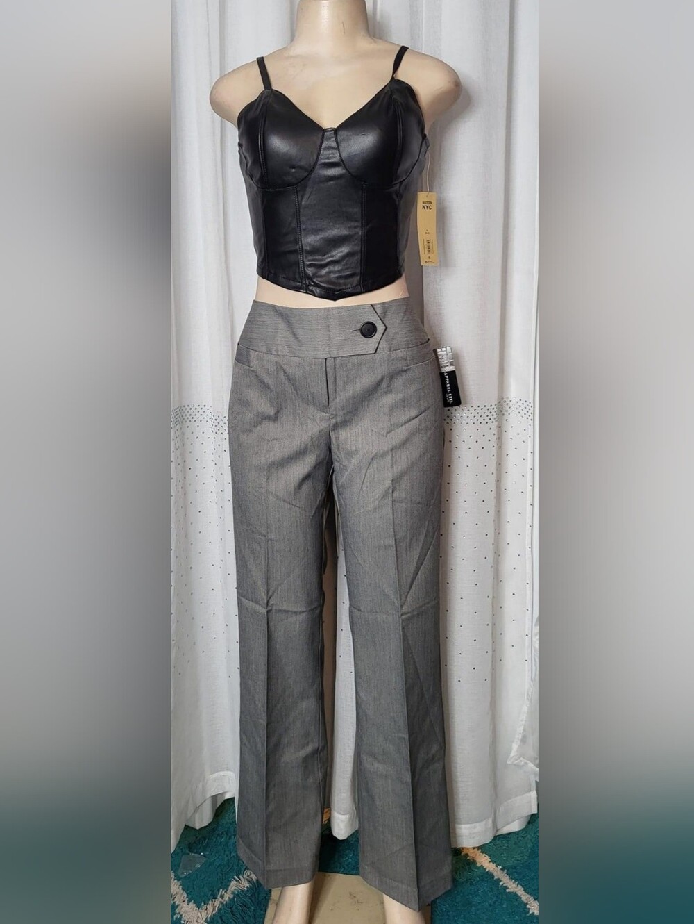 High-Waist Gray Pinstripe Wide-Leg Pants